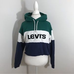 Levi’s Green and Blue Cropped Hooded Sweater